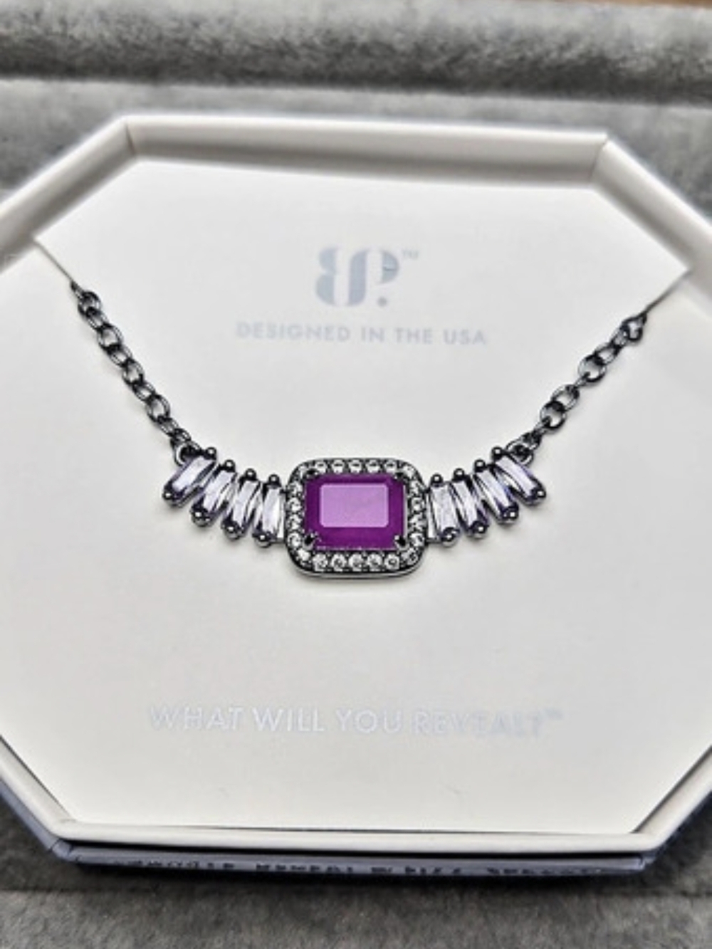 New Necklace Pale Dreams On The Horizon Purple Florite Quartz Hematite Plated BP